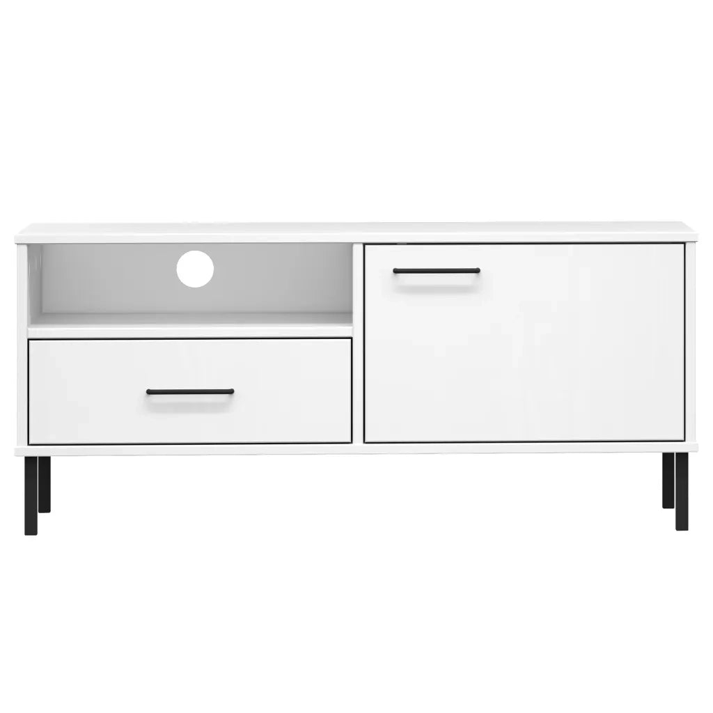 Mobile TV con Gambe Metallo Bianco Legno Massello di Pino OSLO cod mxl 27748