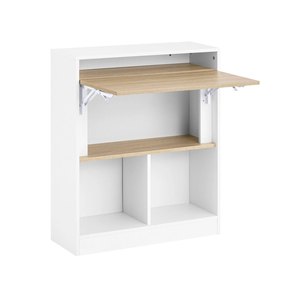 SoBuy Scrivania pieghevole Tavolo per computer con ripiani Tavolo da parete con Scomparto Bianco-Naturale 70x57x85cm FWT104-WN