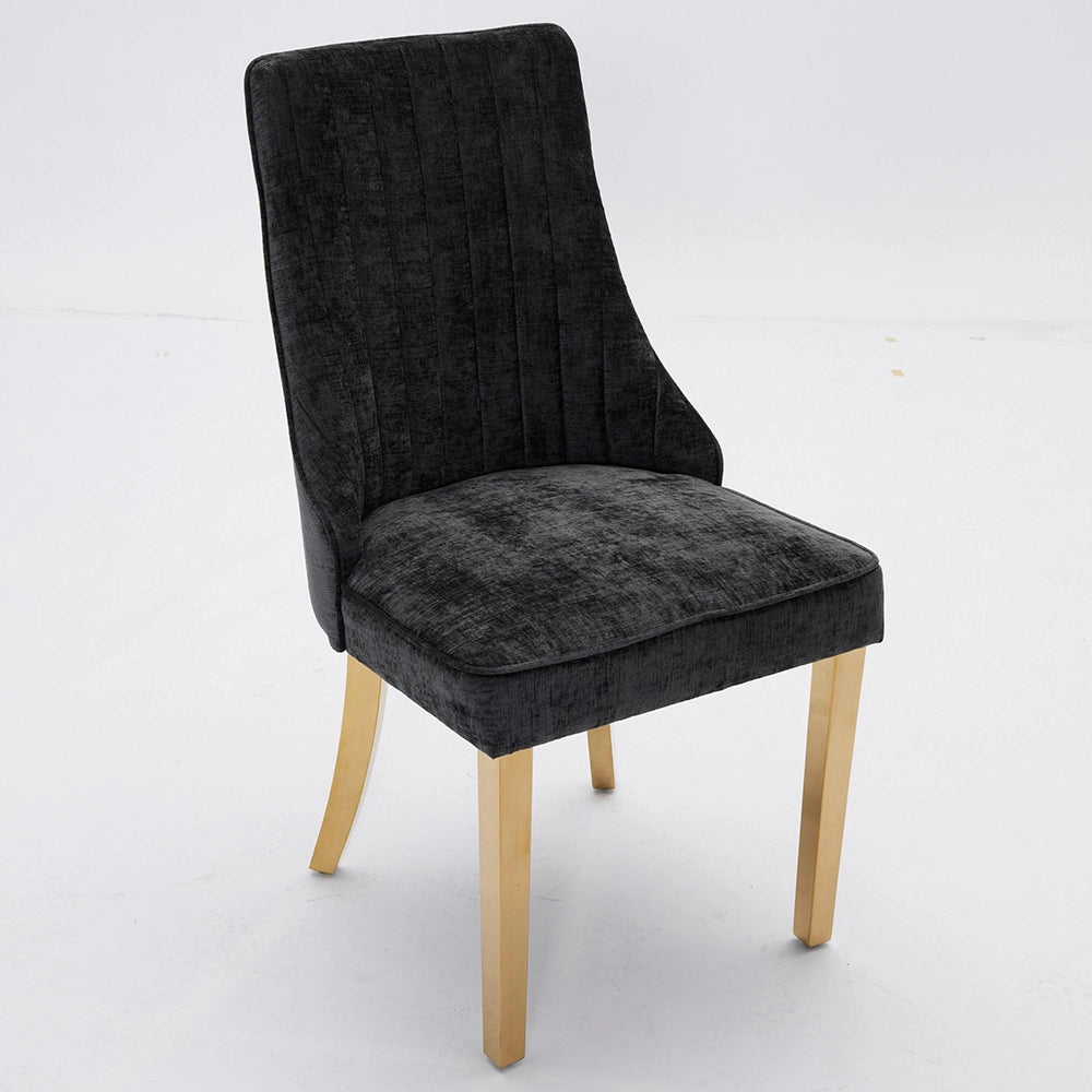 Set 2 sedie Channel - Xylo - tessuto chenille nero gambe dorate
