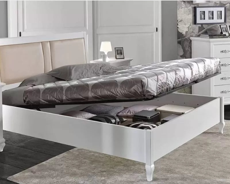 Letto matrimoniale contenitore legno shabby bianco 175x210x125 - Mobili 2G