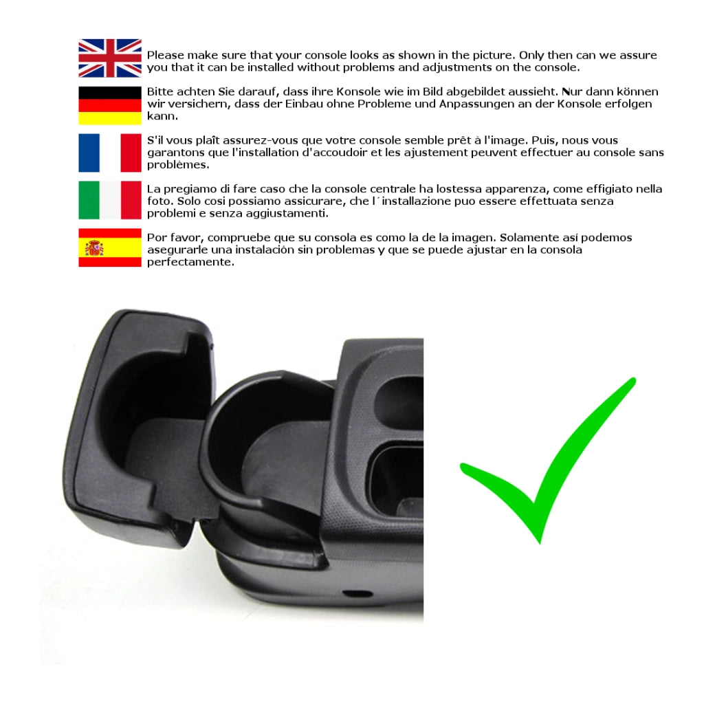 [pro.tec] Bracciolo centrale - Poggiabraccio con vano portaoggetti - imbottito - in similpelle - nero con cucitura rossa - Nissan Micra / 3. generazione (K12)