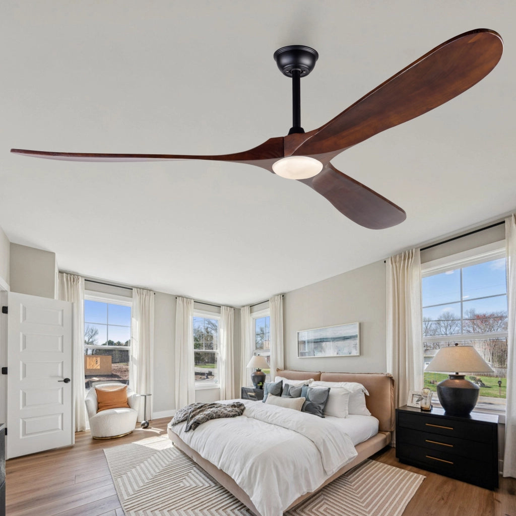 Ventilatore 70 pollici con illuminazione e telecomando, 3 pale legno massello, 3CCT dimmerabile, motore DC silenzioso, 6 velocit¨¤, timer