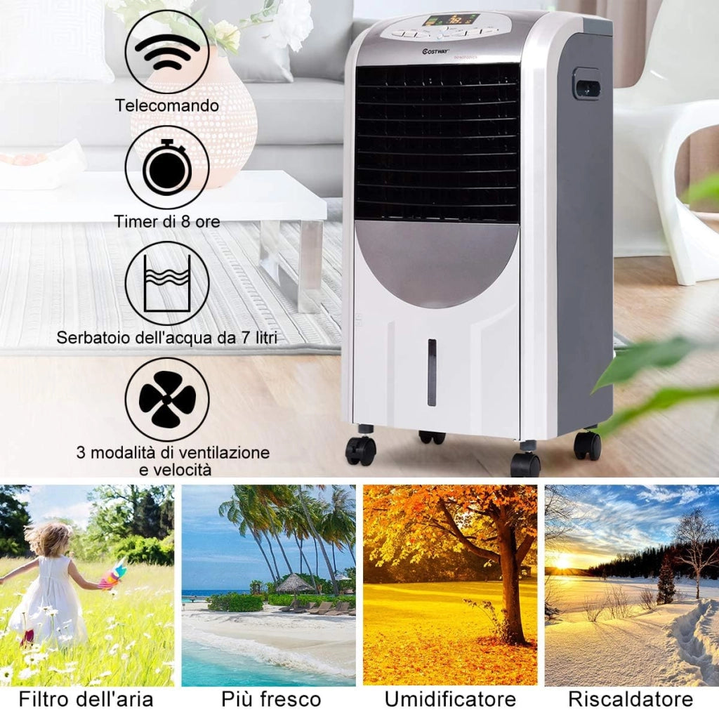 Condizionatore per Freddo Caldo, Ventilatore Climatizzatore da Terra a Evaporazione Portatile, Caldo 2000W, Freddo 75W, con Telecomando