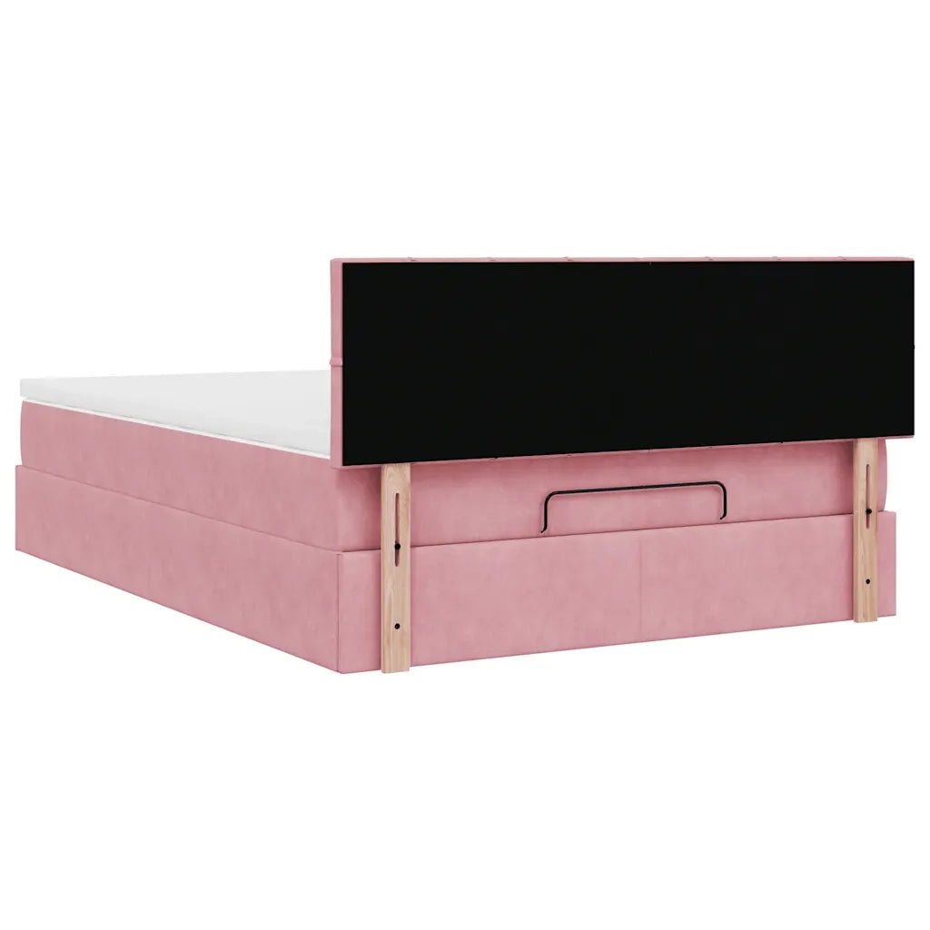 Struttura Letto Pouf con Materasso Rosa 140x200 cm in Velluto 3312631