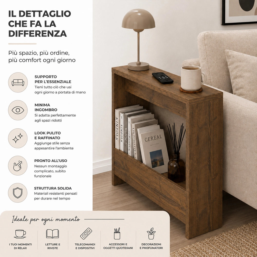 Tavolino Laterale Divano Rovere Tavolo Salvaspazio Multifunzione 55x20x60cm