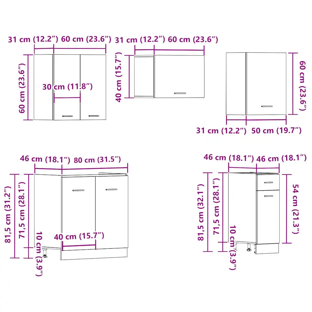 Set di Mobili da Cucina 11 pz Legno Antico in Truciolato