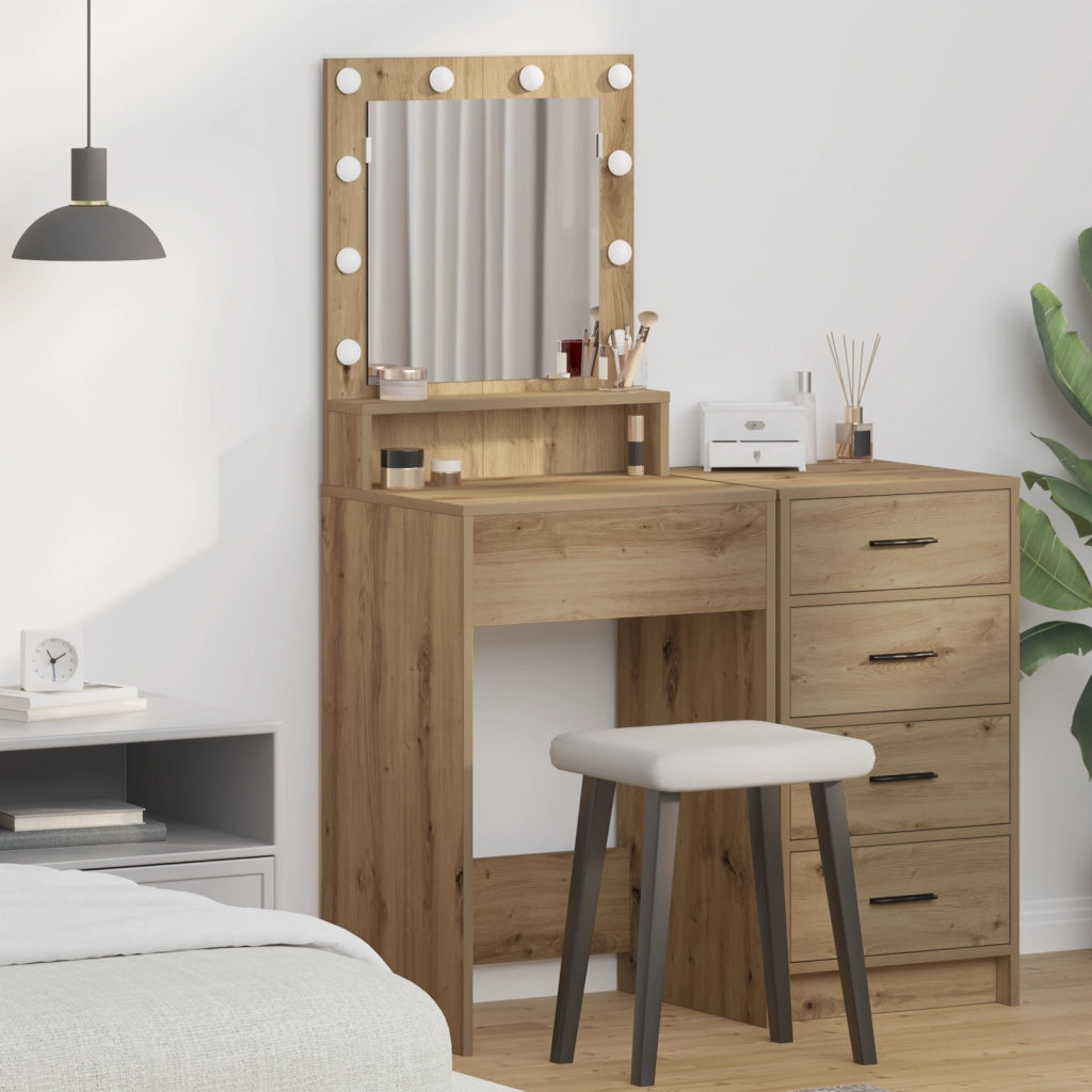Tavolo da Trucco con Luci LED Rovere Artisan 50x41x135 cm