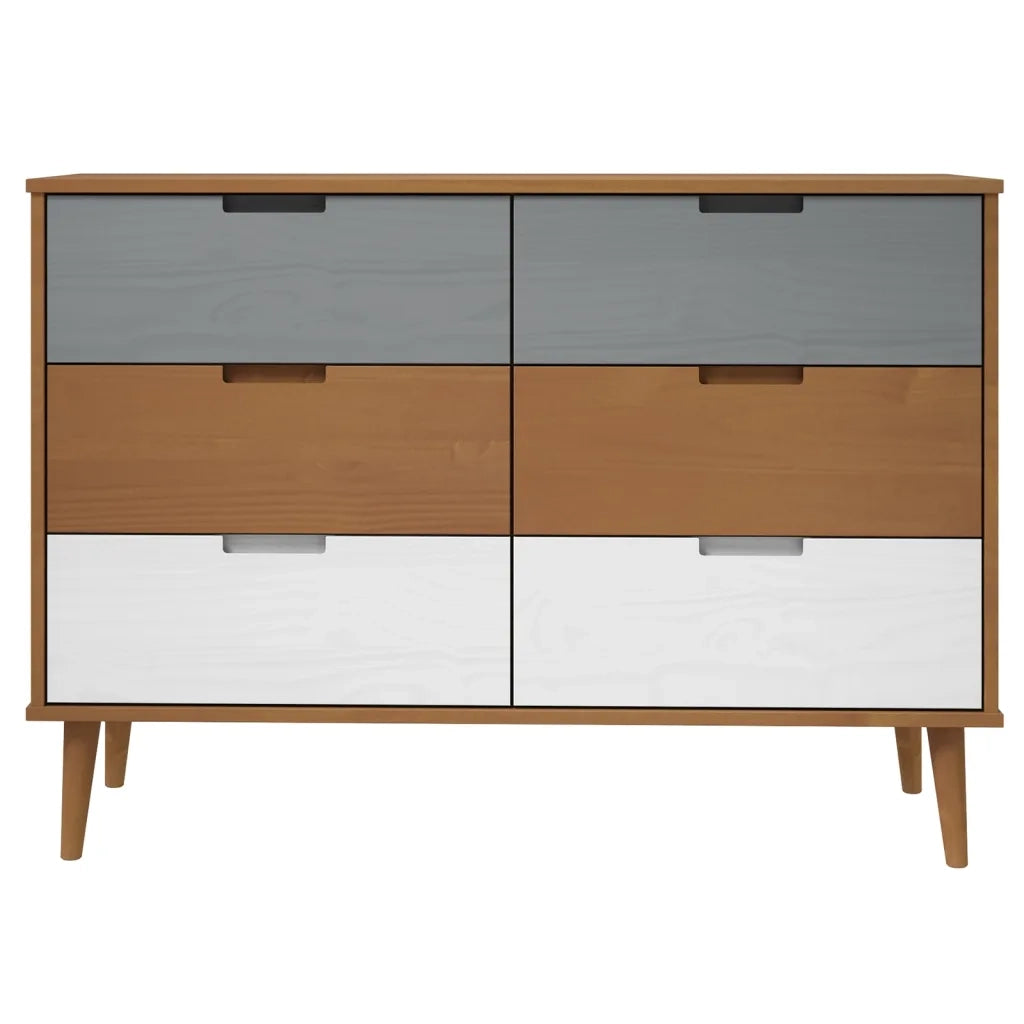 Cassettiera MOLDE Marrone 113x40x80cm in Legno Massello di Pino cod mxl 76665