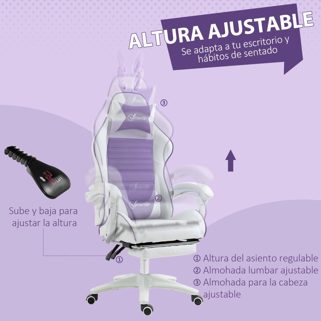 Poltrona Gaming Reclinabile in Similpelle ¨C Zephmum ¨C Viola 65x63x136-142 cm