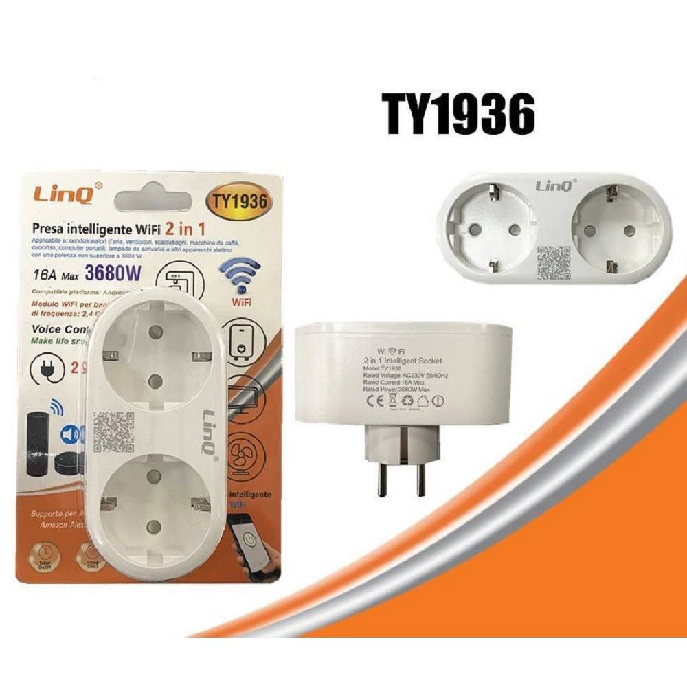 Trade Shop - Presa Intelligente Spina Corrente Wifi 2in1 Domotica Android Ios 16a 3680w Ty1936 -
