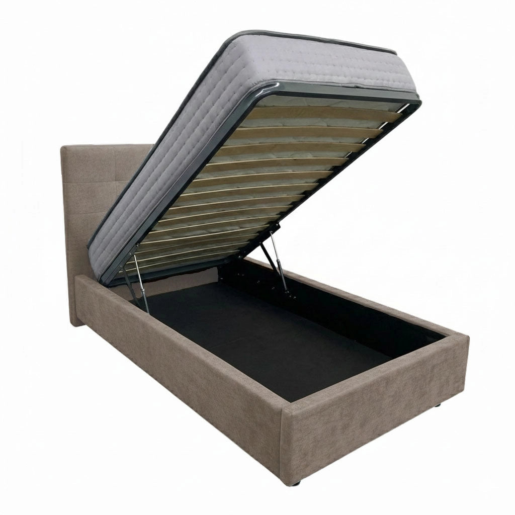 Letto contenitore singolo 80x190 cm con rete ortopedica a doghe, tessuto Enjoy, made in Italy - 54 Elephant