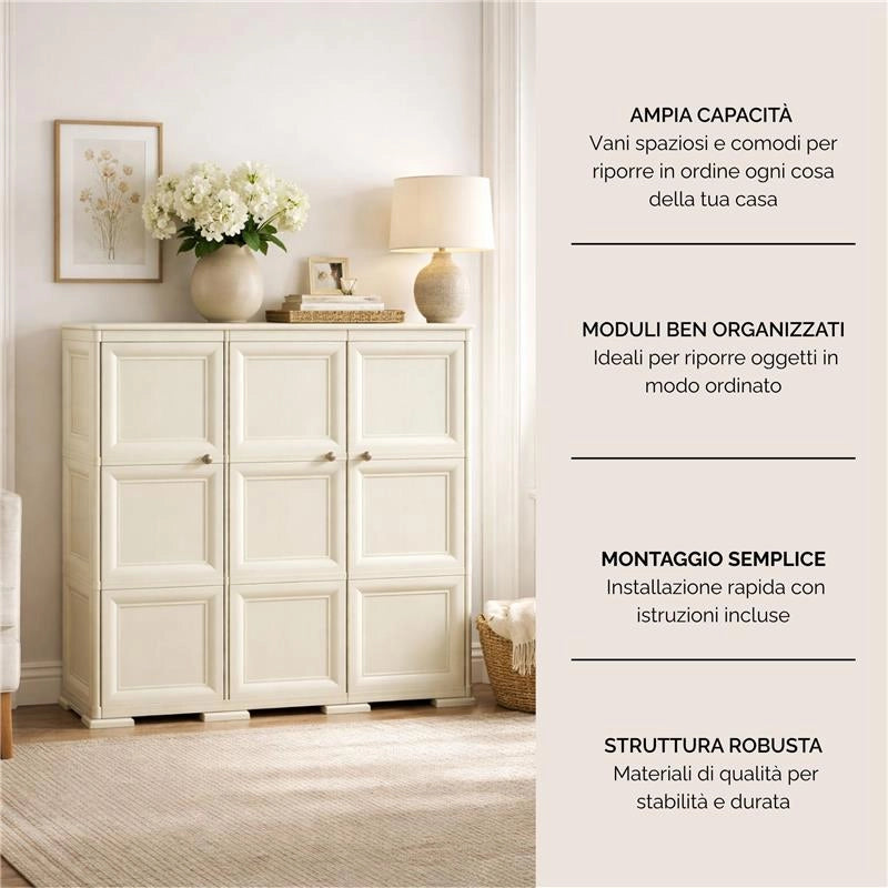 ARMADIO 3 ANTE ANGORA 118X43X125 CM CON PUNTALI – MOBILE ORGANIZZAZIONE CASA DESIGN CLASSICO