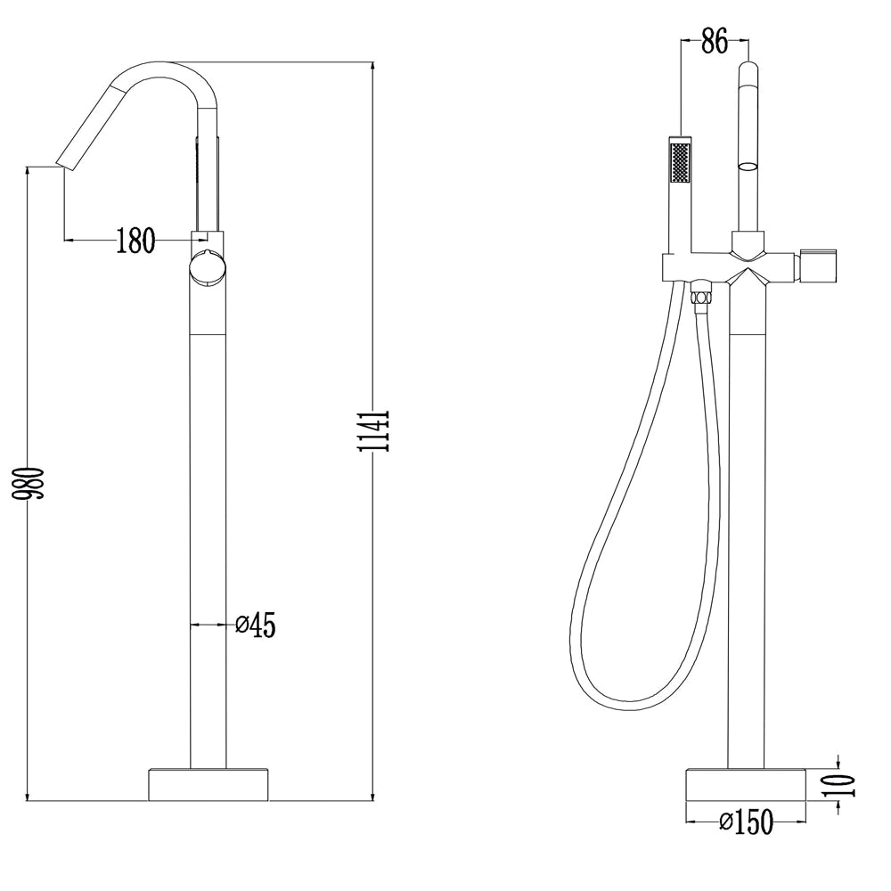 Ogomondo miscelatore a pavimento per vasca freestanding black delhi in ottone *** finitura- canna di fucile, confezio...