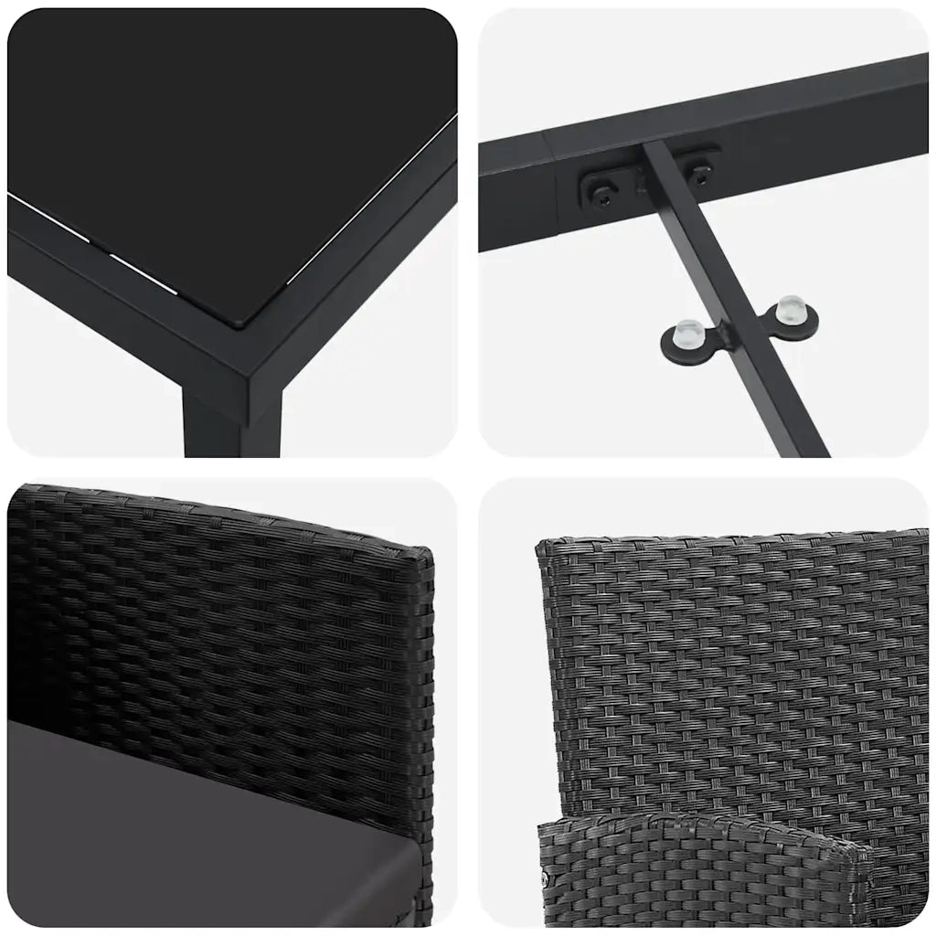 Set da Pranzo per Giardino con cuscino 5 pcs Nero polyrattan 3379935
