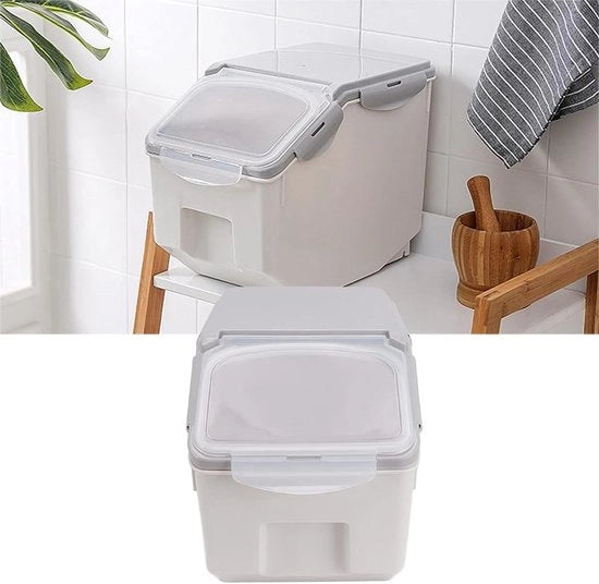 Contenitore di Grano Premium con Coperchio per Magazzino Cucina (Grigio 10kg) - Dispensatore per Riso e Mais da 25lb