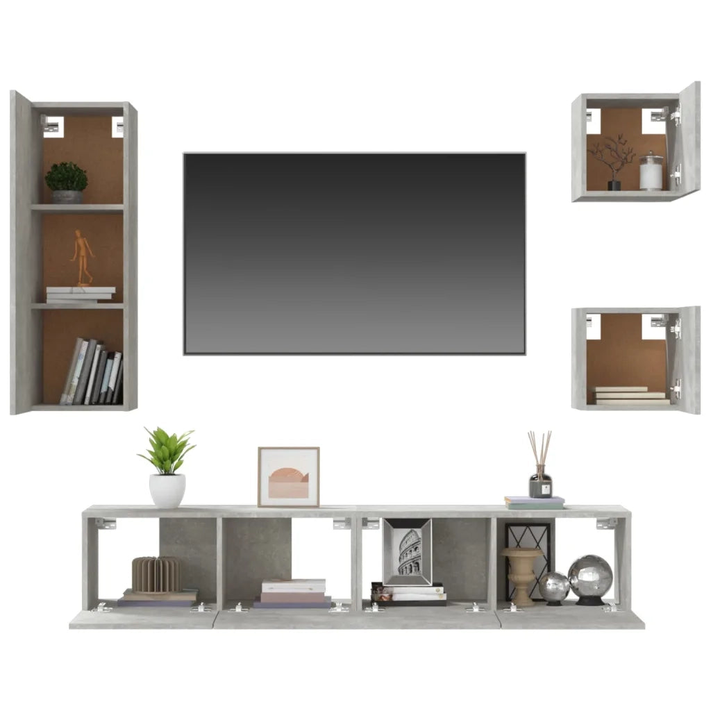 Set di Mobili Porta TV 5 pz-Set di 5 Credenza per TV Grigio Cemento in Legno Multistrato 575478