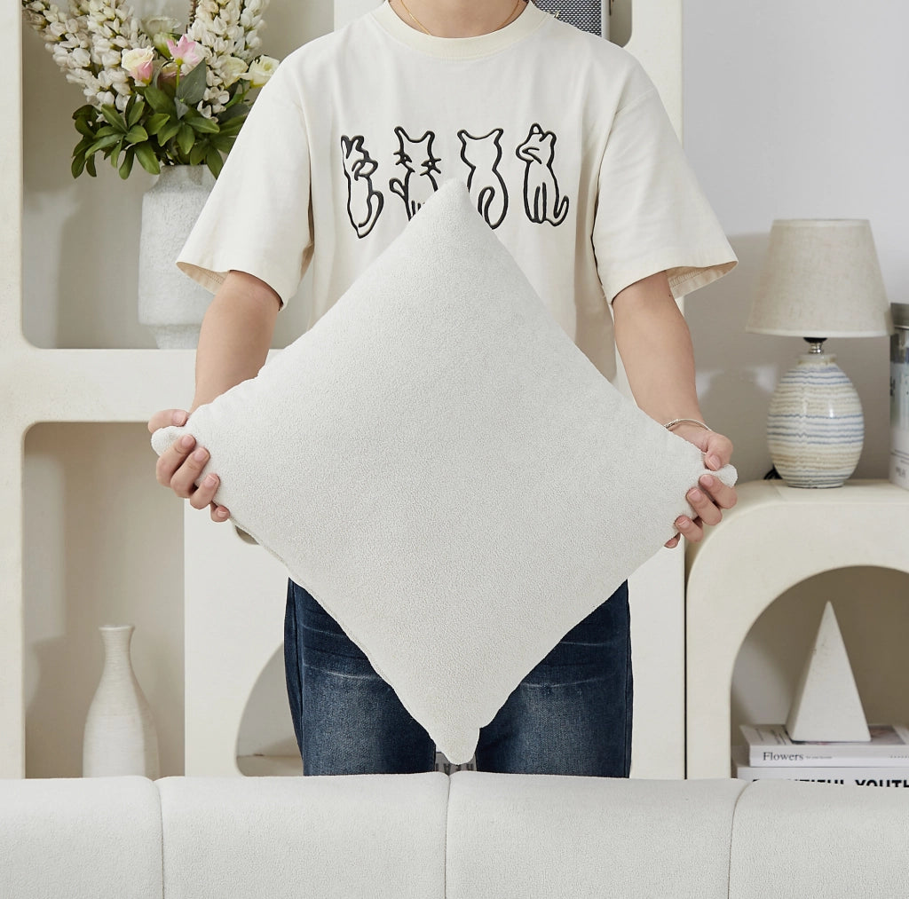 DIVANO Modulare Curvo in Chenille Beige con 2 Cuscini