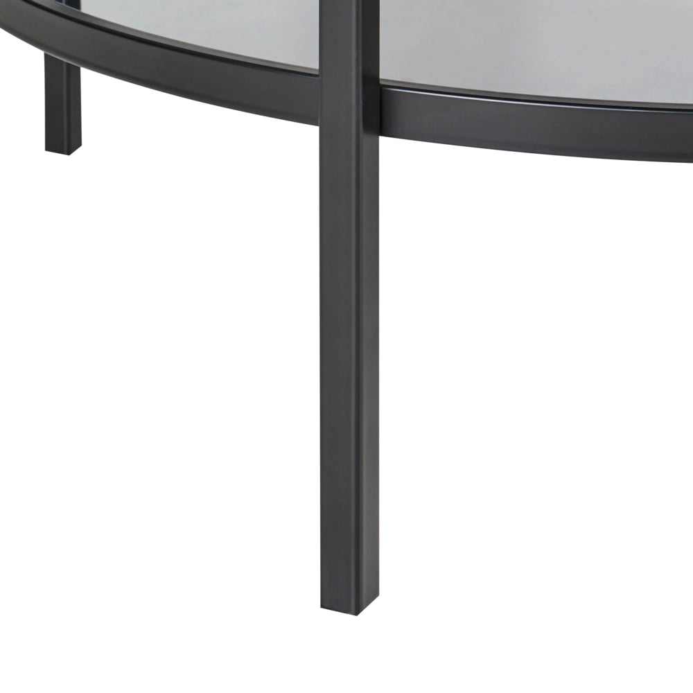 Tavolino in vetro temperato nero ø 80 cm con ripiano a specchio Rotondo Glam Arredamento moderno per il soggiorno