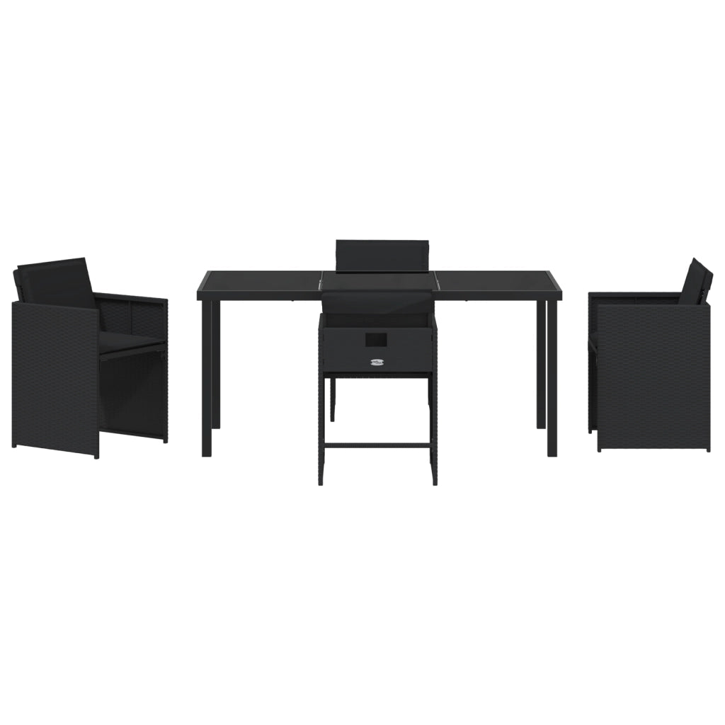Set da Pranzo da Giardino 5 Pezzi con Cuscini Nero Polyrattan