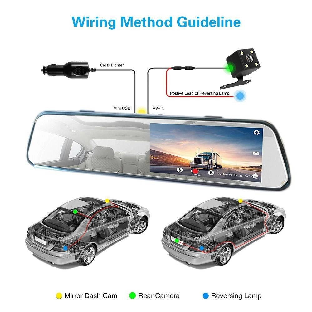 Trade Shop - Specchietto Retrovisore Touch Dvr 4.39" Full Hd Tf Camera Anteriore Posteriore -
