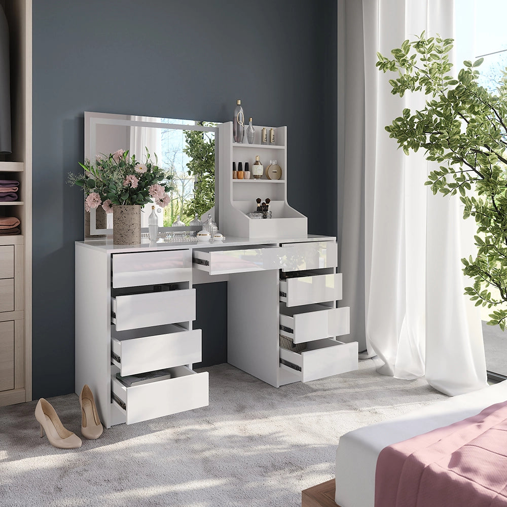Vicco Tavolo da toeletta Bianco/bianco lucido 128.2 cm 3 parti