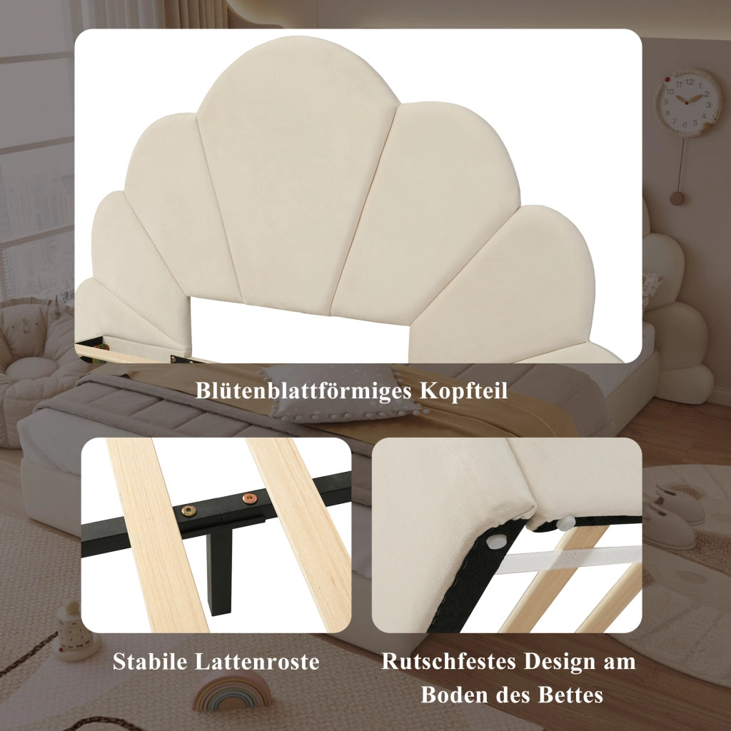 letto imbottito velluto beige 140x200 cm