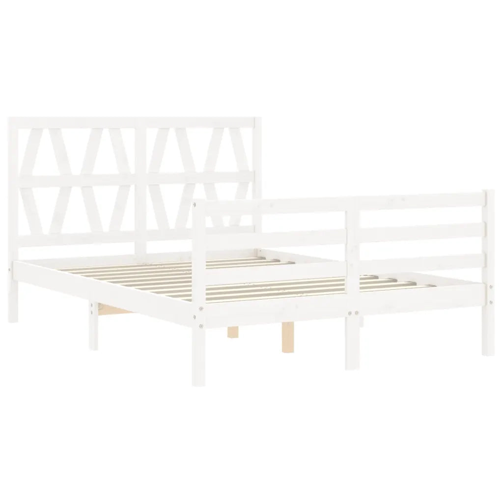 Giroletto con Testiera-Struttura Letto con testiera Bianco Small Double Legno Massello 955703