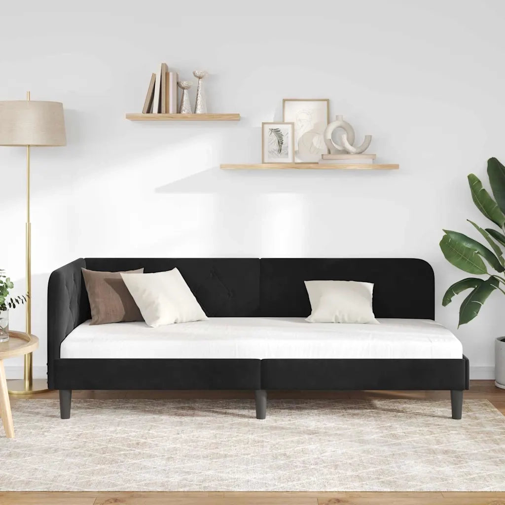 Letto singolo | Letto per adulti | Cornice del letto ad angolo Nero 80 x 200 cm Velluto