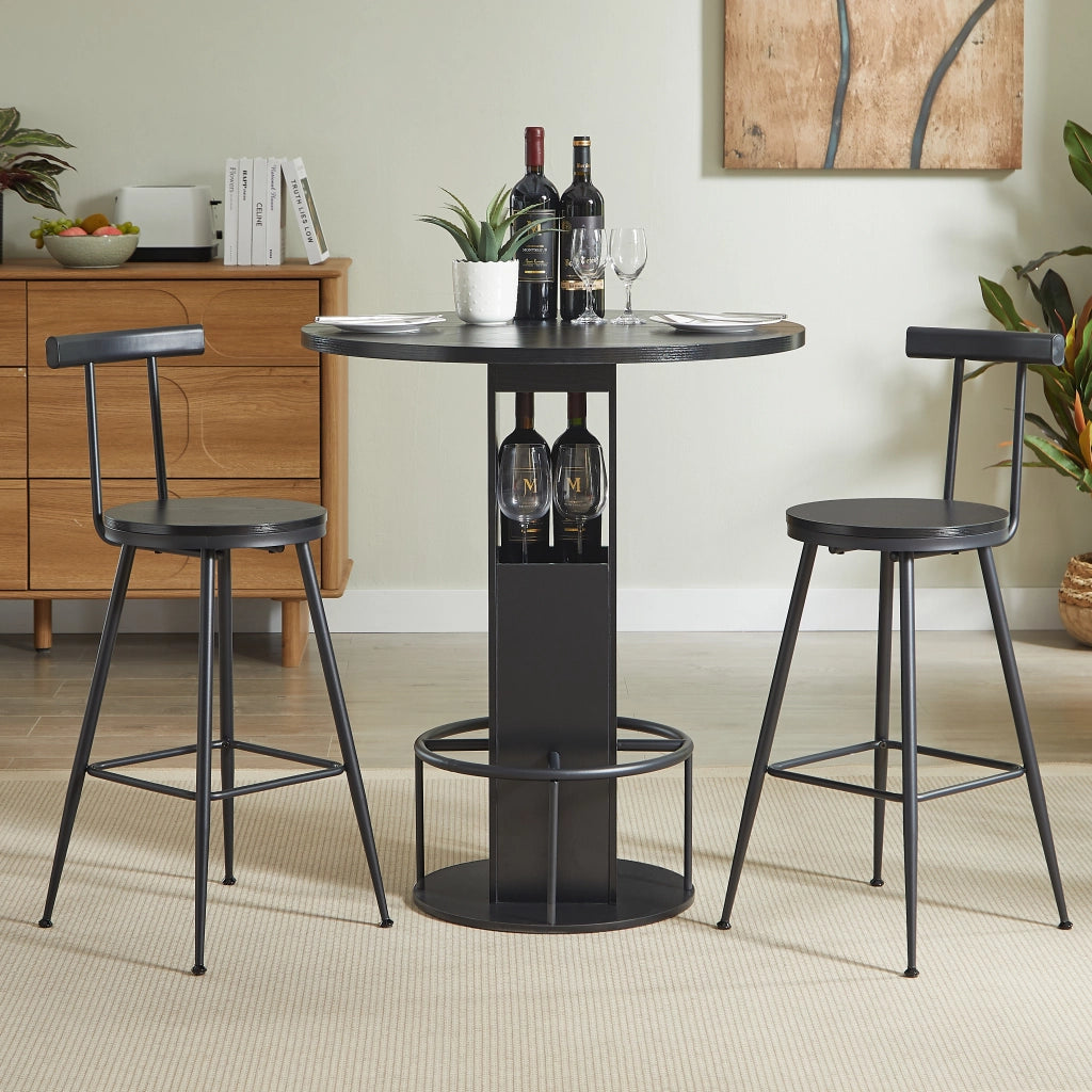 Set Tavolo Bar Rotondo e 2 Sgabelli ¨C Xylo ¨C Legno e Metallo, Nero
