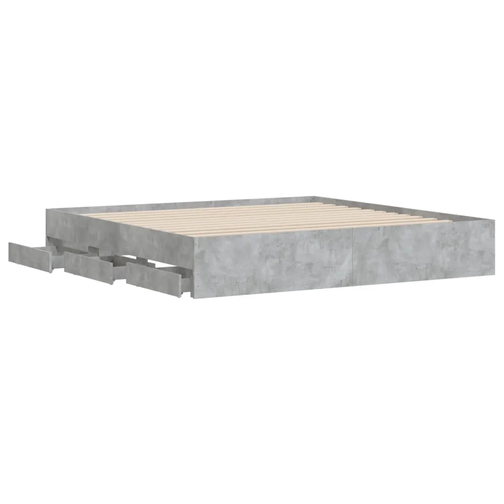Letto matrimoniale | Letto per adulti | Giroletto Cassetti Grigio Cemento 180x200 cm Legno Multistrato