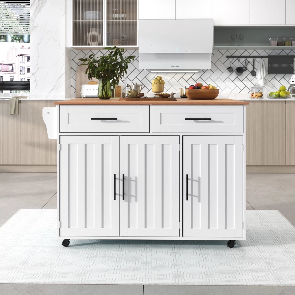 Carrello da cucina 129x71x91.5 cm con piano ribaltabile e ampio spazio; MDF; bianco naturale