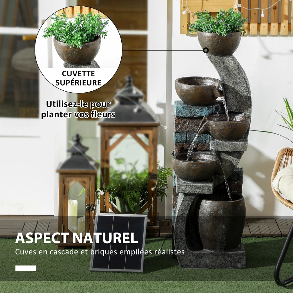 Fontana da Giardino 5 Livelli con Luce LED e Pannello Solare ¨C Zephmum ¨C Resina Grigio e Marrone