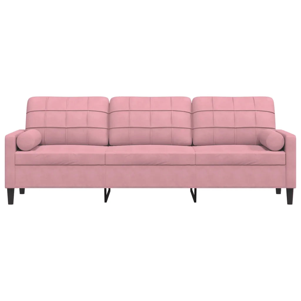 Divano a 3 Posti con Cuscini Rosa 210 cm in Velluto