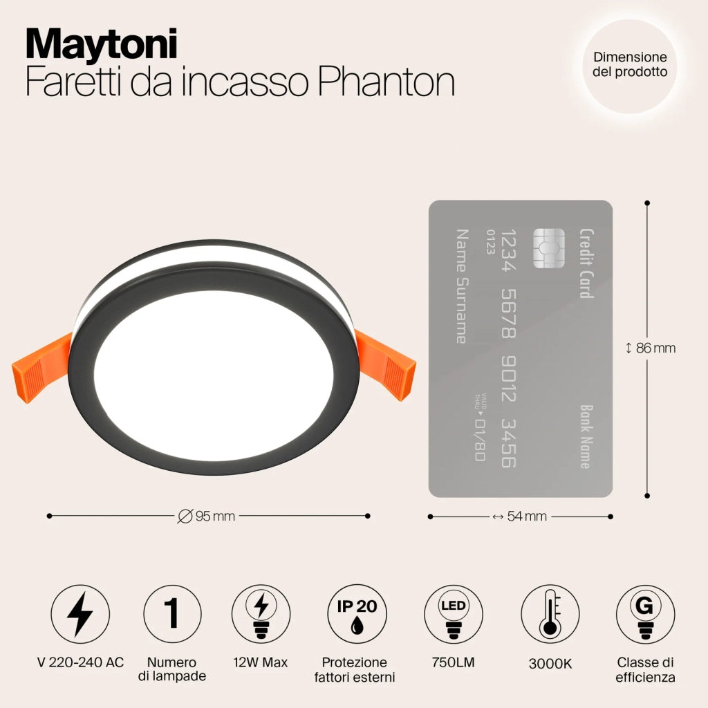Maytoni Lampada da Incasso Phanton 1 luce LED integrato nero metallo