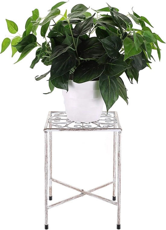 Supporto per Piante in Metallo - Piastra per Fiori per Interno Esterno a Effetto Distress Bianco (Non Incluso il Piantino)