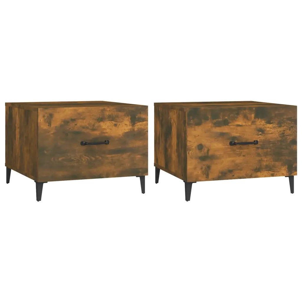 Tavolini da Salotto Gambe in Metallo 2pz Rovere Fumo 50x50x40cm 817538