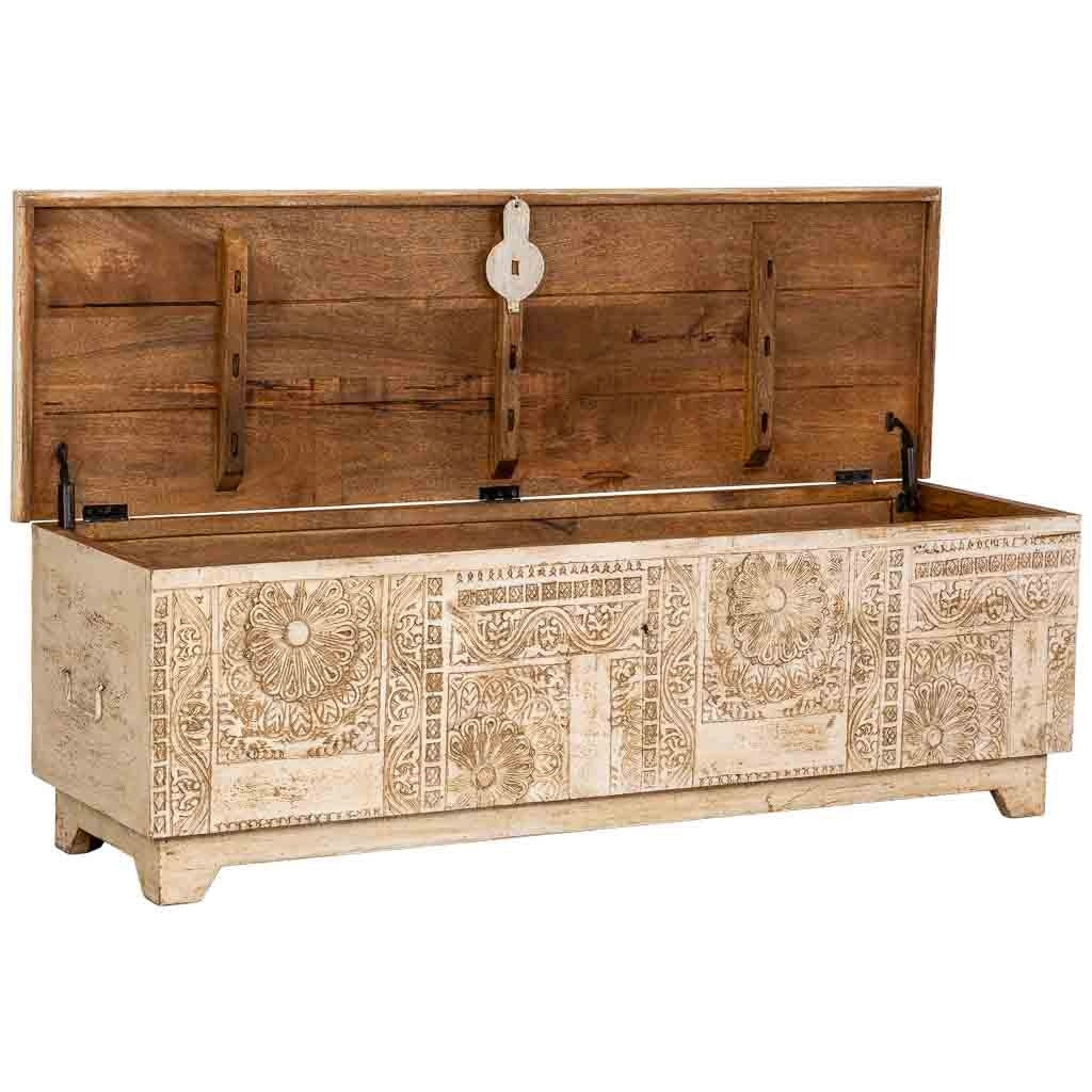 Bauletto artigianale in legno bianco 150x45x46h cm