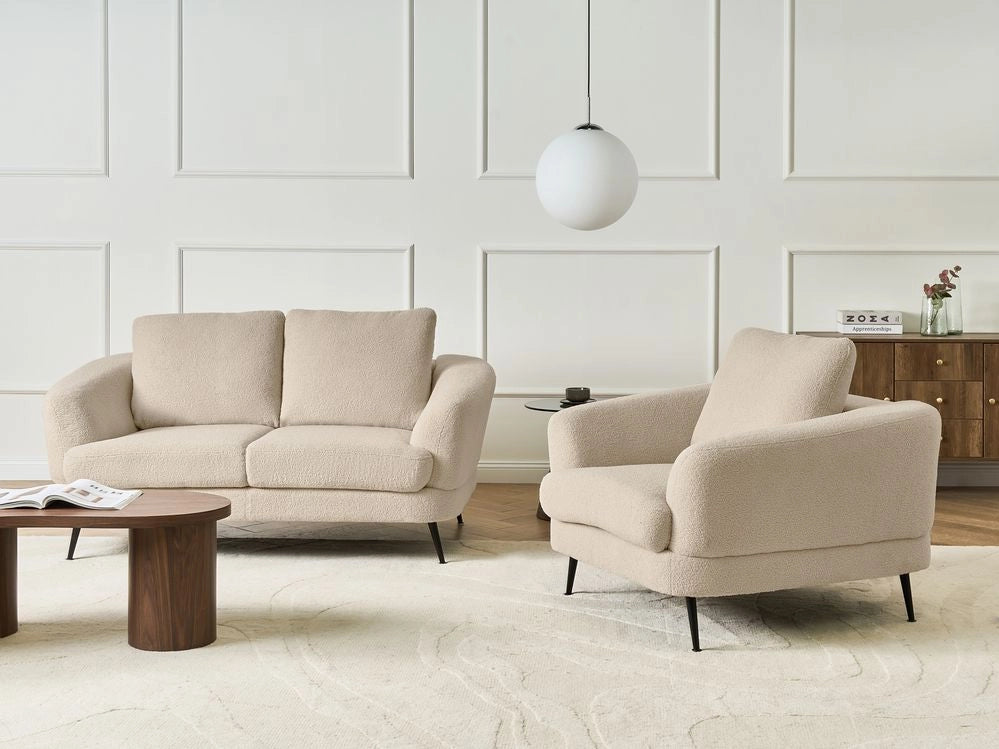 Set di divani a 3 posti Rivestimento in bouclé beige chiaro Gambe in ferro con braccioli Soggiorno in stile moderno