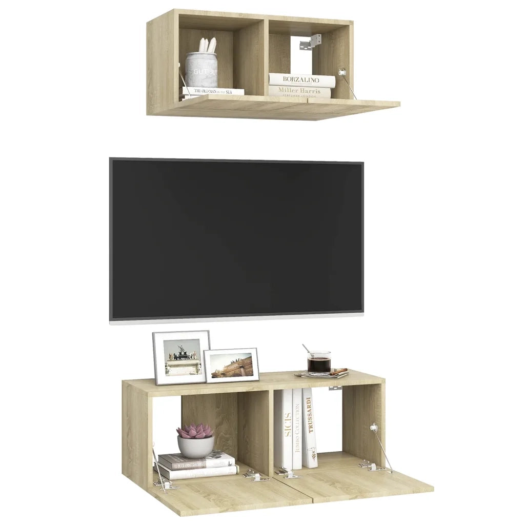 Set di Mobili Porta TV 2 pz-Credenza per TV Rovere Sonoma in Legno Multistrato