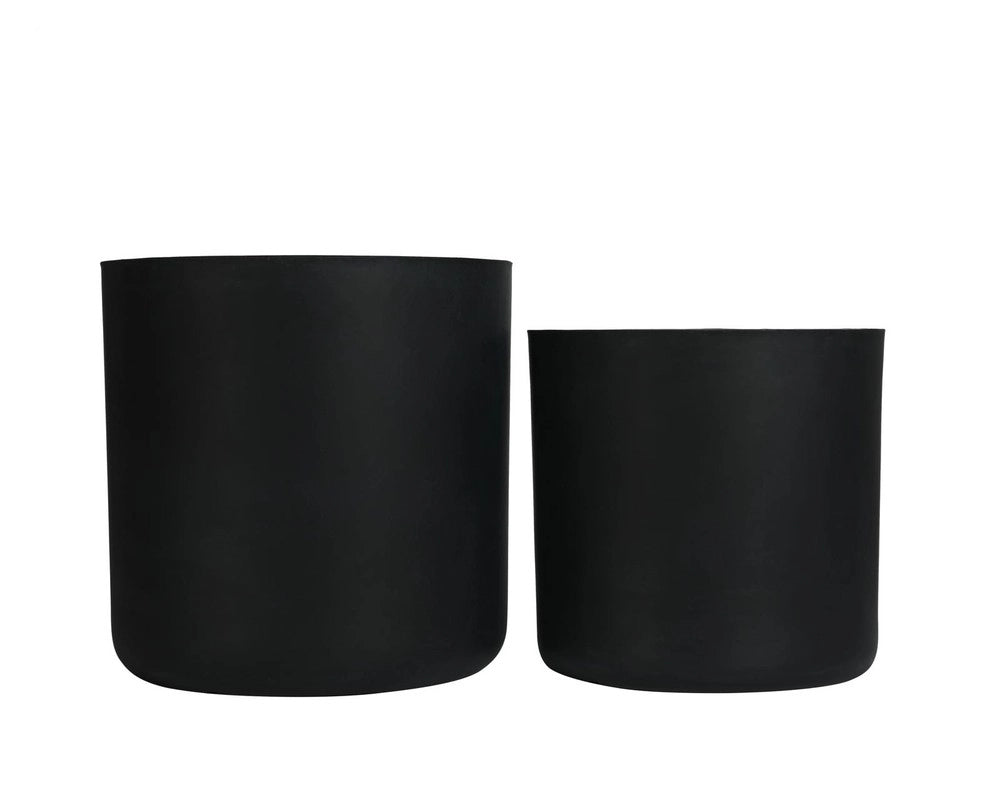 Set 2 Vasi da Giardino in Cemento Rotondi con Fori di Drenaggio ¨C Xylo ¨C Nero, 34x32cm & 40x40cm