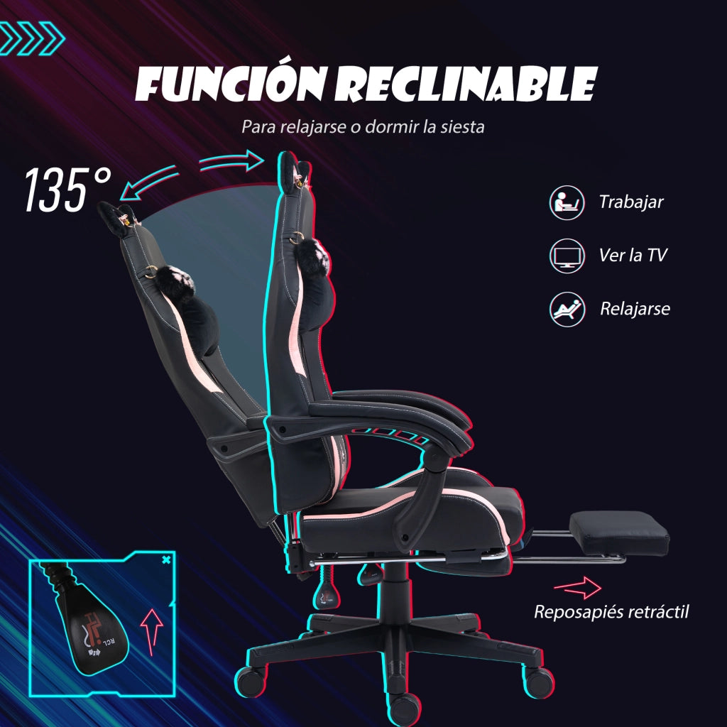 Sedia da Gaming Reclinabile con Poggiapiedi e Schienale Regolabile ¨C Zephmum ¨C Nero