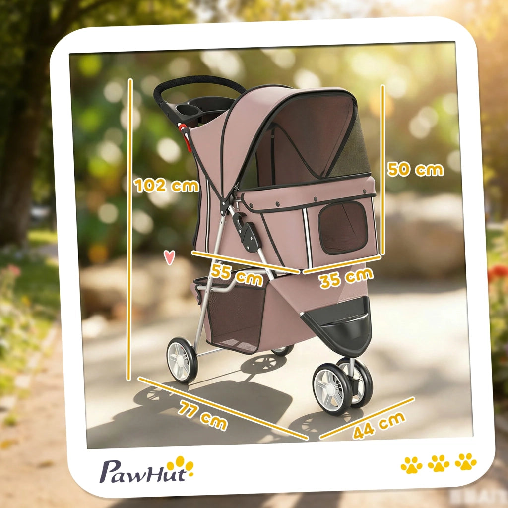 Passeggino per cani pieghevole 77 x 44 x 102 cm leggero ideale in viaggio ruote piroettanti design moderno in tessuto marrone 21_0007214
