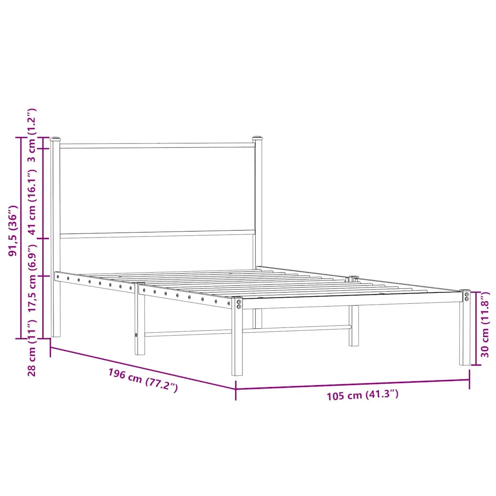 vidaXL Giroletto senza Materaso in Metallo Rovere Sonoma 100x190 cm