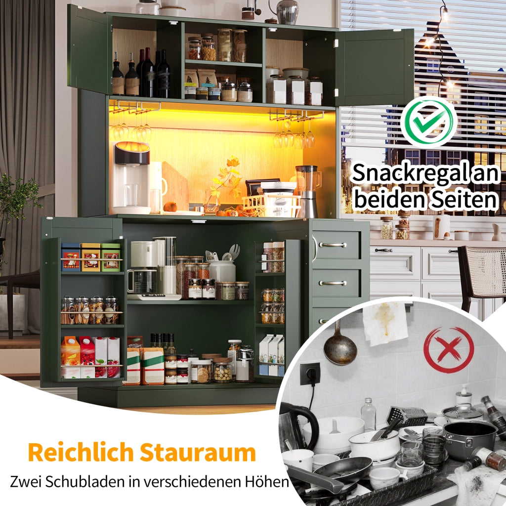 BUFFET 120x40x188 cm in MDF Verde con LED e sistema anti-ribaltamento
