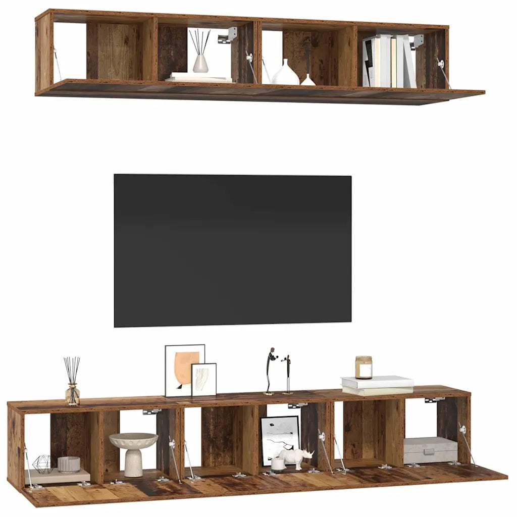Set mobile TV 5 pz-Set di 5 Credenza per TV Legno vecchio Legno multistrato 440422