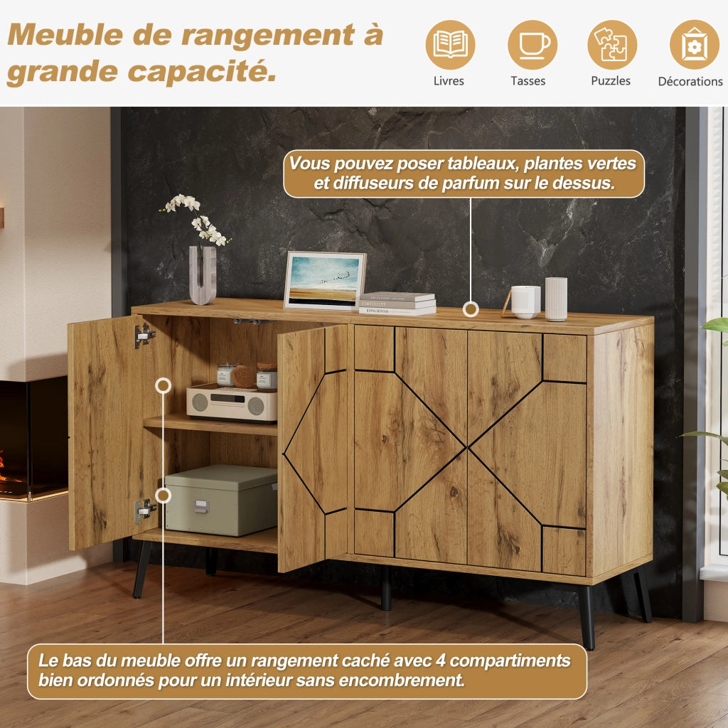 Credenza MDF 120 cm Mobile Buffet Legno a 4 Ante con Sistema Push Pull