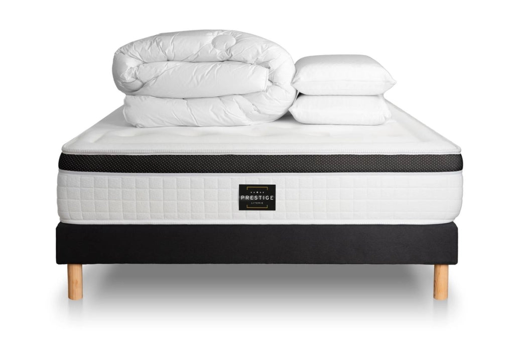 Pacchetto letto completo - Materasso 140x190cm + Box spring con doghe (kit) + 2 cuscini + Piumino - Privilège
