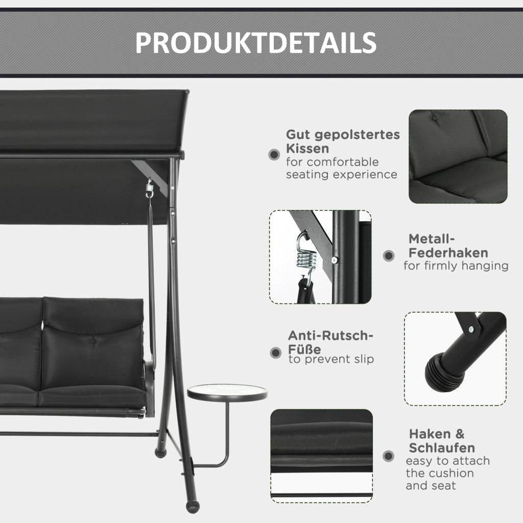Oscillazione per tenda regolabile Hollywood 3-posto colore nero 278×135×177cm
