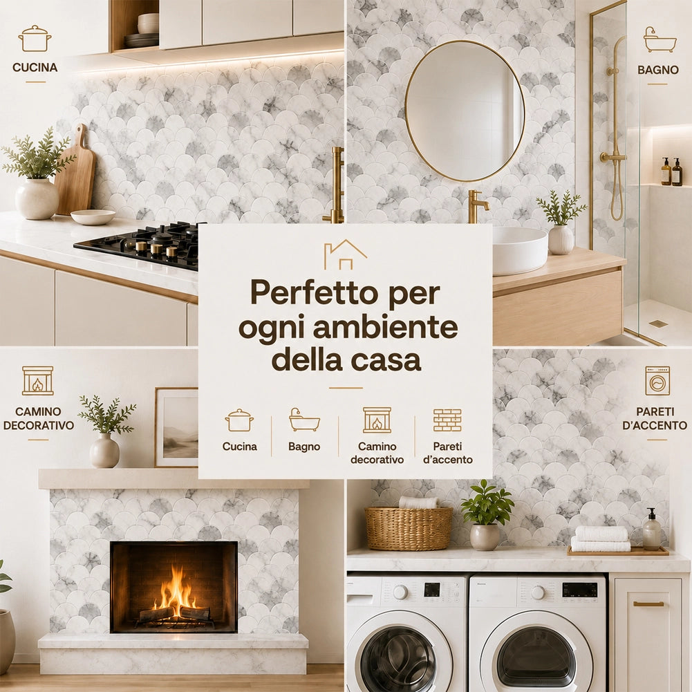 Set 10 Pannelli Adesivi Piastrelle per Muro Parete 30.5cm Decoro Squame di Pesce