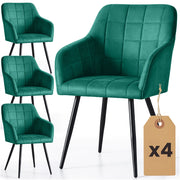 Set di 4 Sedie imbottite con cuciture quadrate LUXANO Verde Bottiglia gambe nere